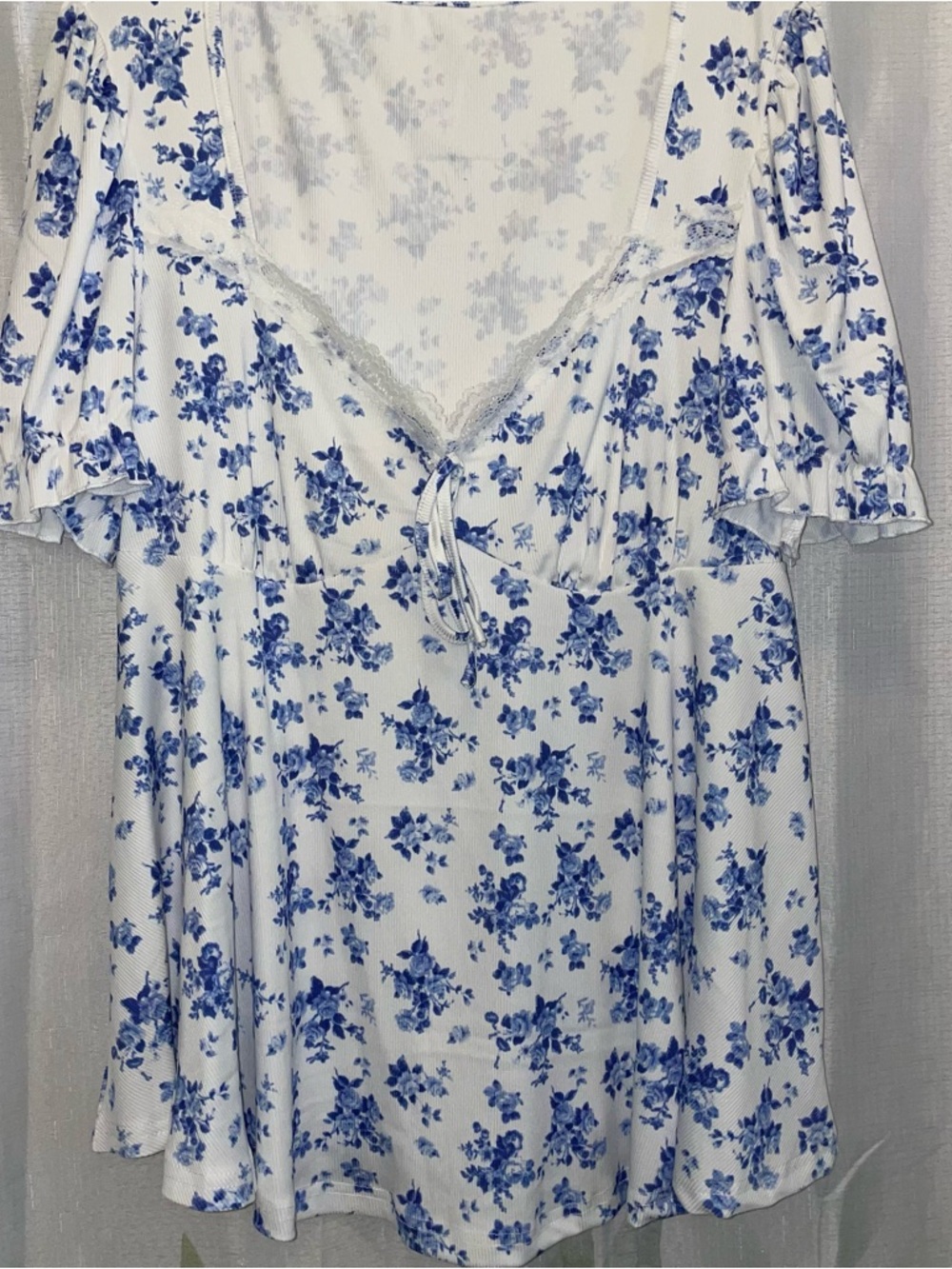 Blue Floral Lace-Trim Women’s Top